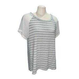 West Kei Womens Gray & White Striped Short Sleeve Raglan Top Size Large